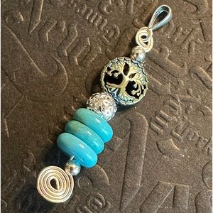 ARTISAN Tree of Life Turquoise Silver Filigree Spiral Wrapped Necklace Pendant
